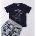 Compleu băieți I Do din bumbac 100%, tricou bleumarin cu dinozaur și pantaloni scurți camuflaj, 4.B467PV25NA