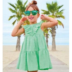 Rochie iDO pentru fetiță din in, fără mâneci, cu volănașe și căptușeală din bumbac, 4.B490PV25VE