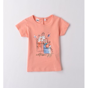 Tricou iDO pentru fete din bumbac cu imprimeu floral și nasturi la spate, 4.B545PV25CO