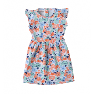 Rochie Fetite IDO din Bumbac cu Flori Portocalii si Albastre, 4.B548PV25PO Rochie Fetite IDO din Bumbac cu Flori Portocalii si Albastre, 4.B548PV25PO