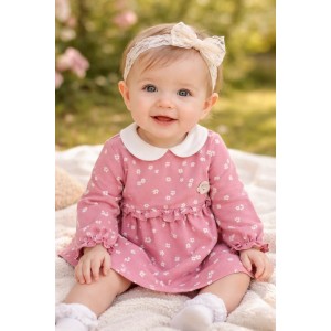Rochie bebe fetițe iDO din fleece de bumbac cu imprimeu floral și volan, 4.F142TI25RZ