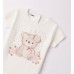 Tricou fete iDO alb din bumbac cu imprimeu ursuleț și flori, 4.B350PV25ALB