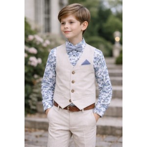 Cămașă iDO băieți cu imprimeu floral, poplin de bumbac elastic, guler mandarin, 4.6381PV23VE