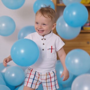 Compleu băieți Minibanda, tricou alb cu guler tunică și pantaloni scurți în carouri, 3.8616PV24ALB