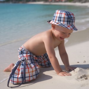 Set baie bebe băiat Minibanda, slip cu imprimeu carouri, pălărie și săculeț, 100% poliester, 3.8338PV24MU