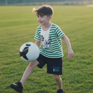 Compleu băieți I Do din bumbac 100%, tricou dungi verzi și pantaloni scurți bleumarin, 4.6713PV23VE