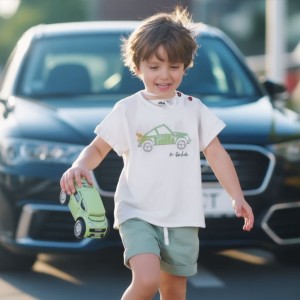 Tricou băieți I Do alb, bumbac 100%, cu imprimeu cauciucat mașină, 4.8674PV24LB