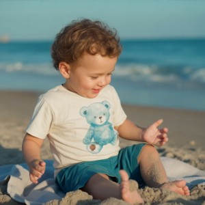 Set bebeluș băiat iDO din bumbac cu tricou ursuleț și pantaloni scurți, 4.8605PV24ABS