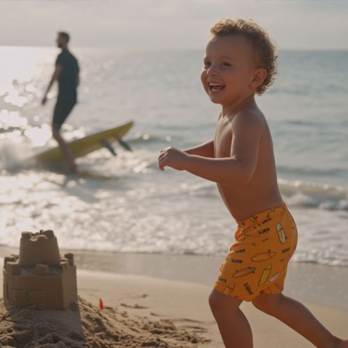 Slip de baie bebe băiat I Do portocaliu, cu imprimeu plăci de surf și talie elastică, 4.8915PV23ORG