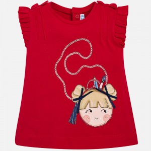 Tricou pentru fetita cu imprimeu si maneci in pliuri Mayoral 1018PV18ROSU1