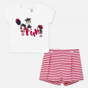 Set tricou cu bermude dungi bebe fetita, Mayoral, 1210PV20ROSU