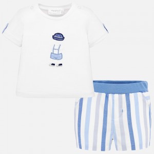 Set tricou desen si pantaloni scurti bebe baiat nou-nascut, Mayoral, 1259PV20DRM