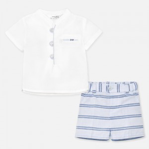Set camasa si pantaloni scurti imprimeu bebe baiat nou-nascut, Mayoral, 1267PV20SKY