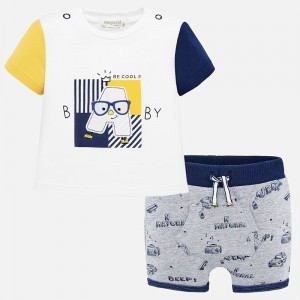 Set tricou si pantaloni scurti desene bebe baiat nou-nascut, Mayoral, 1276PV20ANS