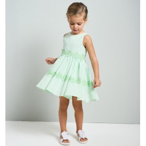 Rochie fără mâneci iDO pentru fete din seersucker cu dantelă decorativă și căptușeală din bumbac, 4.B491PV25VE