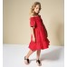 Rochie Sarabanda fete 8-16 ani, poplin elastic, fără mâneci, volane, roșu, 0B577PV25RO