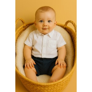 Cămașă clasică iDO pentru bebe băieți, in 100%, mâneci scurte și deschidere cu nasturi, 4.6059PV23ALB