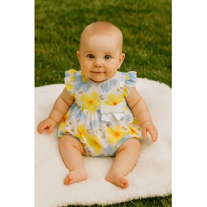 Salopetă iDO pentru bebelușăi, poplin 100% bumbac, imprimeu floral all-over și fundiță, 4.B202PV25GAL