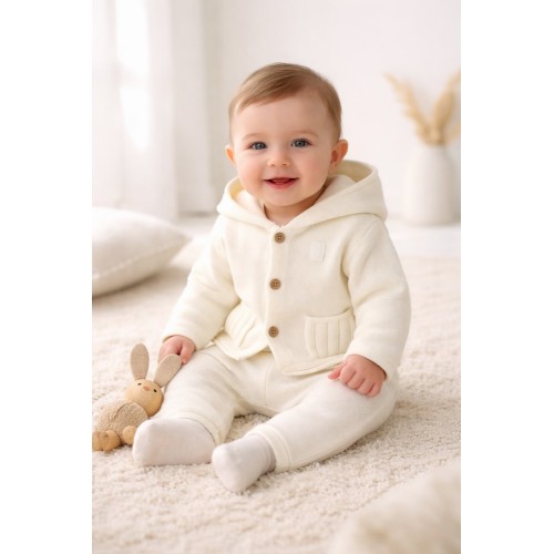 Set Bebeluși Minibanda din Tricot 2 Piese cu Hanorac și Pantaloni, Alb, 3.F693TI25ALB Set Bebeluși Minibanda din Tricot 2 Piese cu Hanorac și Pantaloni, Alb, 3.F693TI25ALB