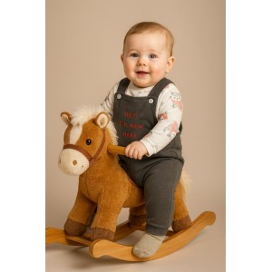 Set iDO băieți, salopetă din fleece interior cu broderie și tricou interlock cu animale, 100% bumbac, 4.5189TI22GR