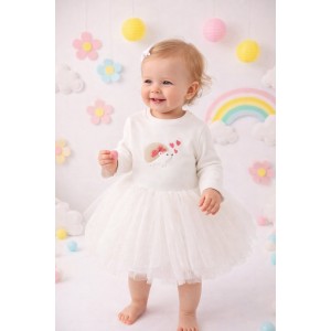 Bluza Minibanda pentru fetițe din bumbac 100% crem cu broderie delicată și mânecă lungă, 3.7727TI23ALB