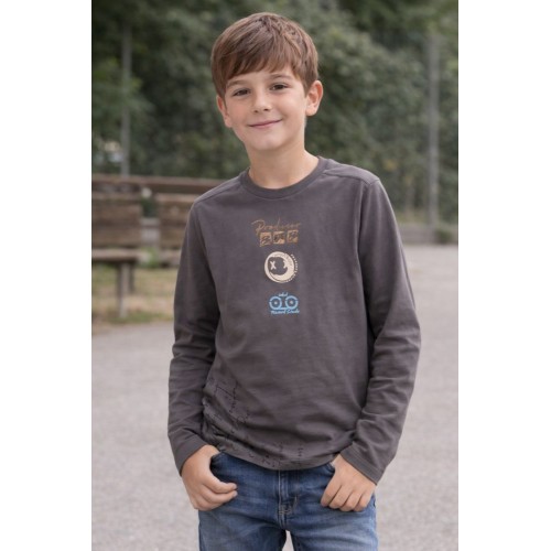 Bluză băieți Sarabanda cu mânecă lungă din bumbac, imprimeu modern, 0.7438TI23GR Bluză băieți Sarabanda cu mânecă lungă din bumbac, imprimeu modern, 0.7438TI23GR