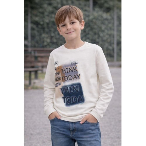 Bluză băieți Sarabanda albă cu imprimeu modern, mânecă lungă, bumbac 100%a, 0.7523TI23ALB Bluză băieți Sarabanda albă cu imprimeu modern, mânecă lungă, bumbac 100%a, 0.7523TI23ALB