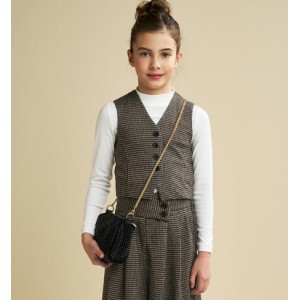 Geantă iDO pentru fete tip shoulder bag, neagră, cu bareta detașabilă și detalii metalice, 4.F979TI25NG