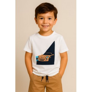 Compleu Sarabanda pentru băieți, tricou din jerseu cu imprimeu mașină și pantaloni scurți cu șnur, bumbac, 0.B161PV25BJ