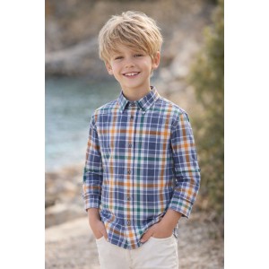 Cămașă băiat cu mânecă lungă în carouri Sarabanda din bumbac, 0.8071PV24MU