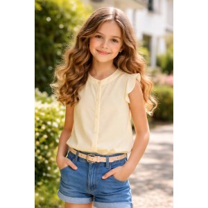 Cămașă cu mânecă scurtă pentru fetițe iDO din material fluid, lejeră și elegantă, 4.4481PV22CRE