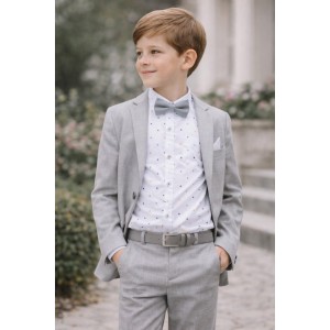 Cămașă Albă pentru Băieți Sarabanda din Bumbac Elastic cu Model Colorat, 0.7508TI23ALB