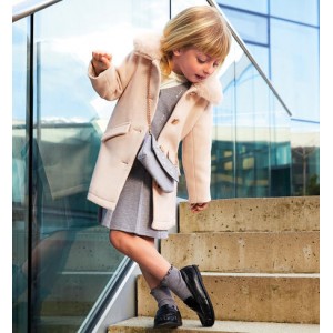 Palton iDO pentru fete stofă melton ecru cu guler detașabil și căptușeală satinată, 4.F273TI25CR