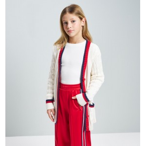 Cardigan pentru fete iDO din tricot torsadat cu detalii contrastante – elegant și confortabil, 4.F481TI25ALB