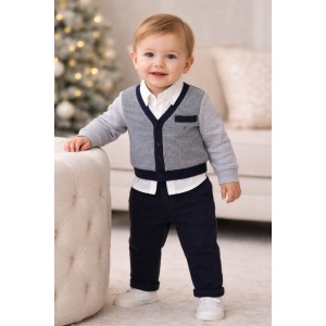 Set elegant băieți iDO cu cardigan și pantaloni din bumbac, mânecă lungă, 4.F018TI25BLM