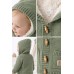 Cardigan bebeluși iDO cu glugă verde salvie, din bumbac 100% tricotat, căptușit, 4.F058TI25VE