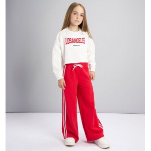 Trening fete Sarabanda din bumbac și poliester – hanorac cropped și pantaloni palazzo cu dungi laterale, 0.F433TI25RO