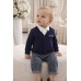 Compleu elegant nou-născut iDO din două piese, cardigan cu efect cămașă și pantaloni jacquard, 4.A196TI24NA