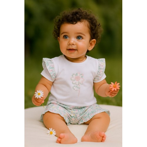 Compleu fete iDO alb din bumbac elastic cu imprimeu floral pastelat – tricou și bermudel, 3.8792PV24MU Compleu fete iDO alb din bumbac elastic cu imprimeu floral pastelat – tricou și bermudel, 3.8792PV24MU