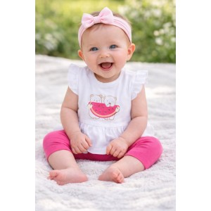 Compleu fetiță Minibanda din bumbac – tricou cu imprimeu și colanți 3/4 fucsia, 3.6751TI23FU