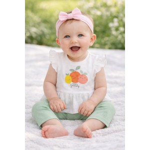 Compleu fetiță Minibanda din bumbac – tricou cu imprimeu fructe și colanți 3/4 verzi, 3.6751TI23VE