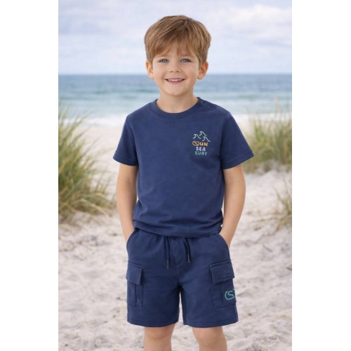 Compleu de Vară Băieți Sarabanda din Bumbac 100% – Tricou cu Imprimeu și Bermude Cargo, 0.8155PV24NA Compleu de Vară Băieți Sarabanda din Bumbac 100% – Tricou cu Imprimeu și Bermude Cargo, 0.8155PV24NA