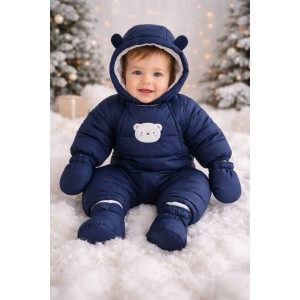 Costum de zăpadă Minibanda pentru nou-născuți, cu glugă, mănuși și papuci detașabili, 3.5685TI22BLM
