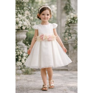 Rochie elegantă de ocazie Sarabanda pentru fete cu fustă voluminoasă din tul și talie cu flori, 0.6248PV23RZ