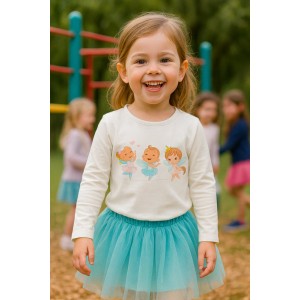 Bluză Sarabanda fete, mânecă lungă, jerseu catifelat cu imprimeu și strasuri, închidere la spate, 0.7206TI23ALB