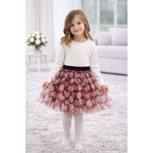 Fustă fetiță iDO din tul cu inimioare, căptușeală satinată și talie elastică, 4.5960TI22RO