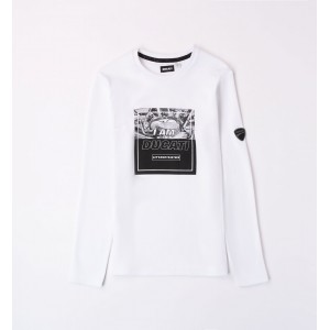 Bluza băieți Ducati din bumbac 100% cu imprimeu mare și mânecă lungă – stil motociclistic autentic,G.7628TI23ALB