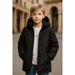 Geacă de iarnă pentru băiat Sarabanda neagră, rezistentă la vânt și apă, cu glugă detașabilă, 0.7419TI23NG