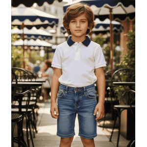 Bermude băieți I Do denim albastru, 99% bumbac, cu buzunare față și spate, 4.8694PV24BLM