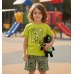 Compleu băieți I Do din bumbac 100%, tricou verde și pantaloni scurți cu monștri, 4.B467PV25VE